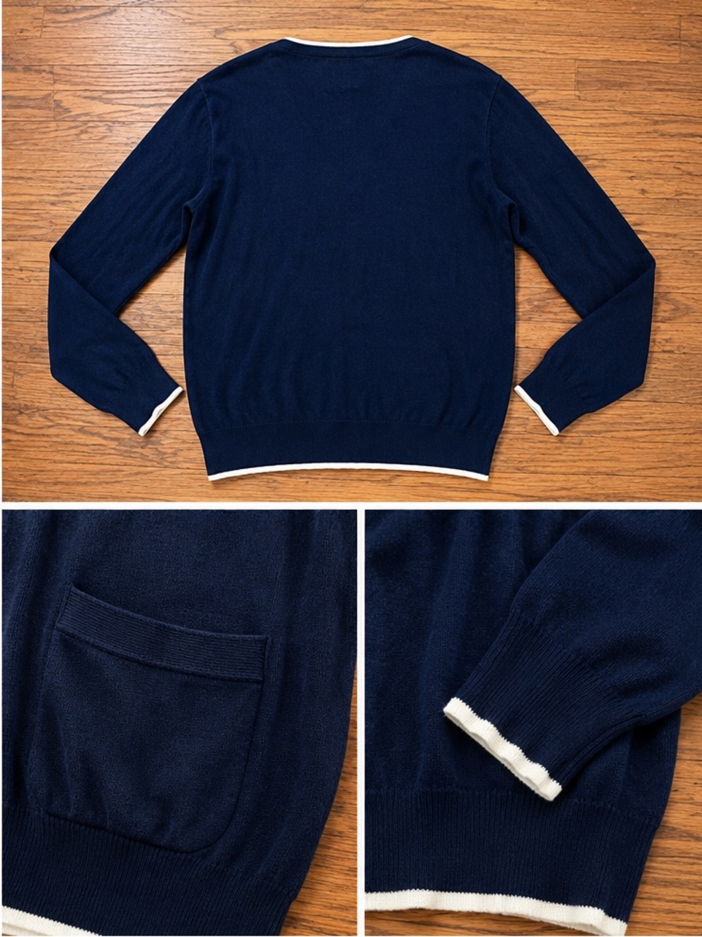Vintage Polo Sport Ralph Lauren Navy Contrast Trim Cardigan - Picture 2 of 4